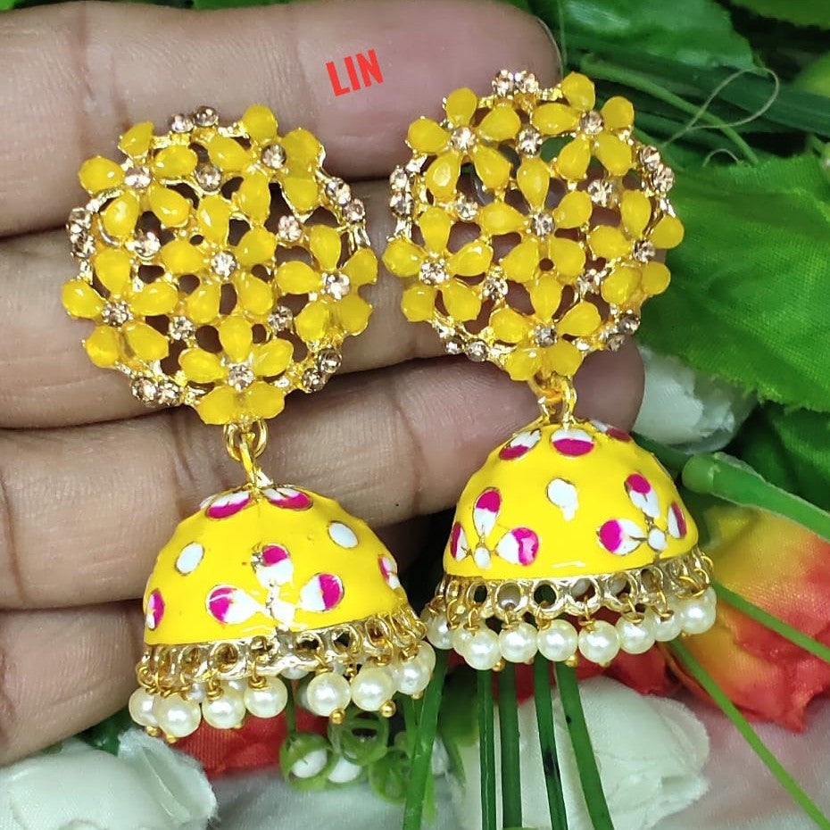 Meenakari Earring (ER43 YELLOW) - Earrings Artificial from Knight Angel Jewels