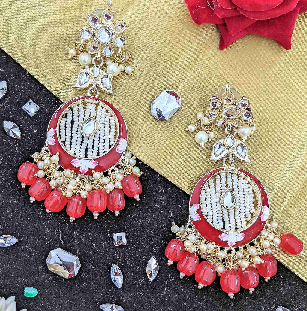 Kundan Meenakari Earring (ER66 RED) - Earrings Artificial from Knight Angel Jewels