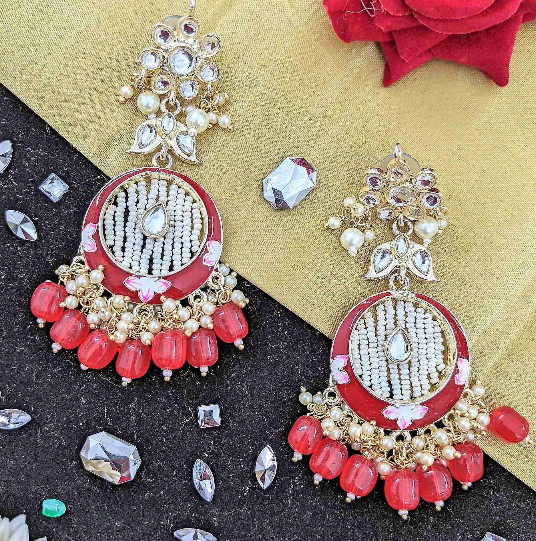 Kundan Meenakari Earring (ER66 RED) - Earrings Artificial from Knight Angel Jewels