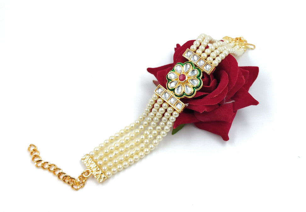 BR02 White kundan Bracelet for Women and Girls