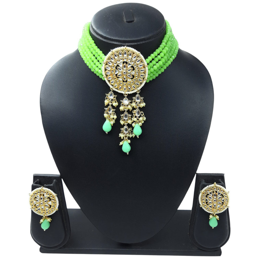 NS46 MINT GREEN Kundan Necklace Earring Jewellery Set