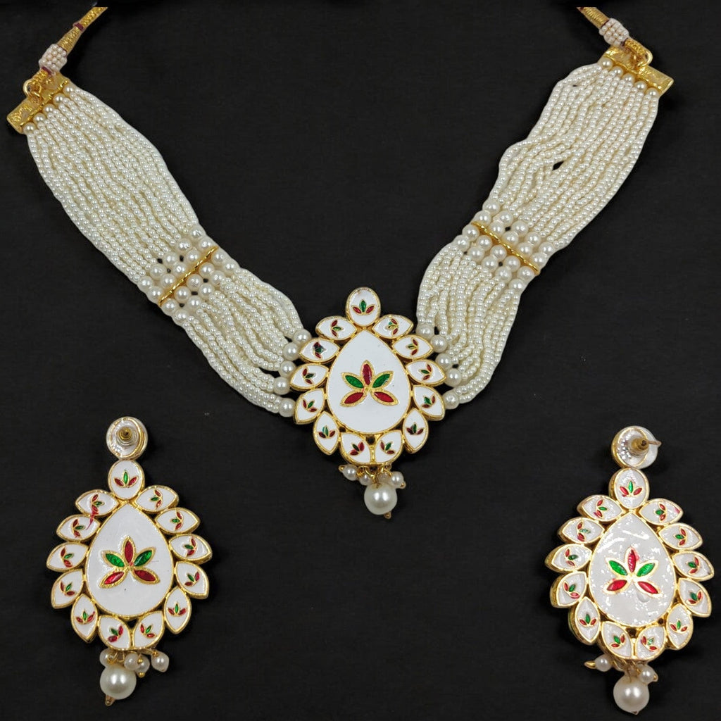 NS109 WHITE Kundan Necklace Earring Jewellery Set