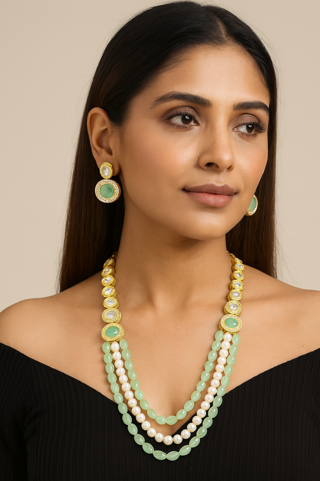 NS682 MINT GREEN Kundan Necklace Earring Jewellery Set