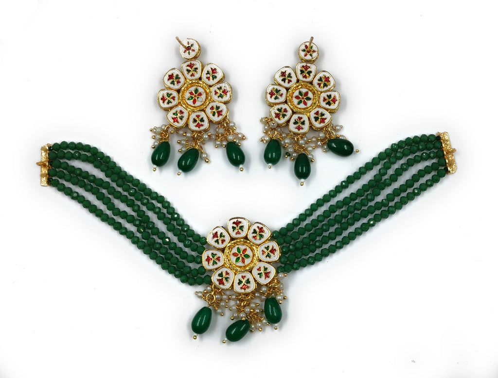 NS613 Green Kundan Necklace Earring Jewellery Set