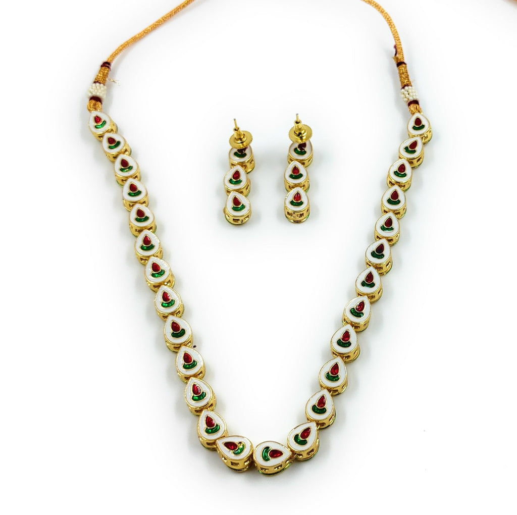 Single Line Kundan Set With Back Meenawork (K1 LEAF)