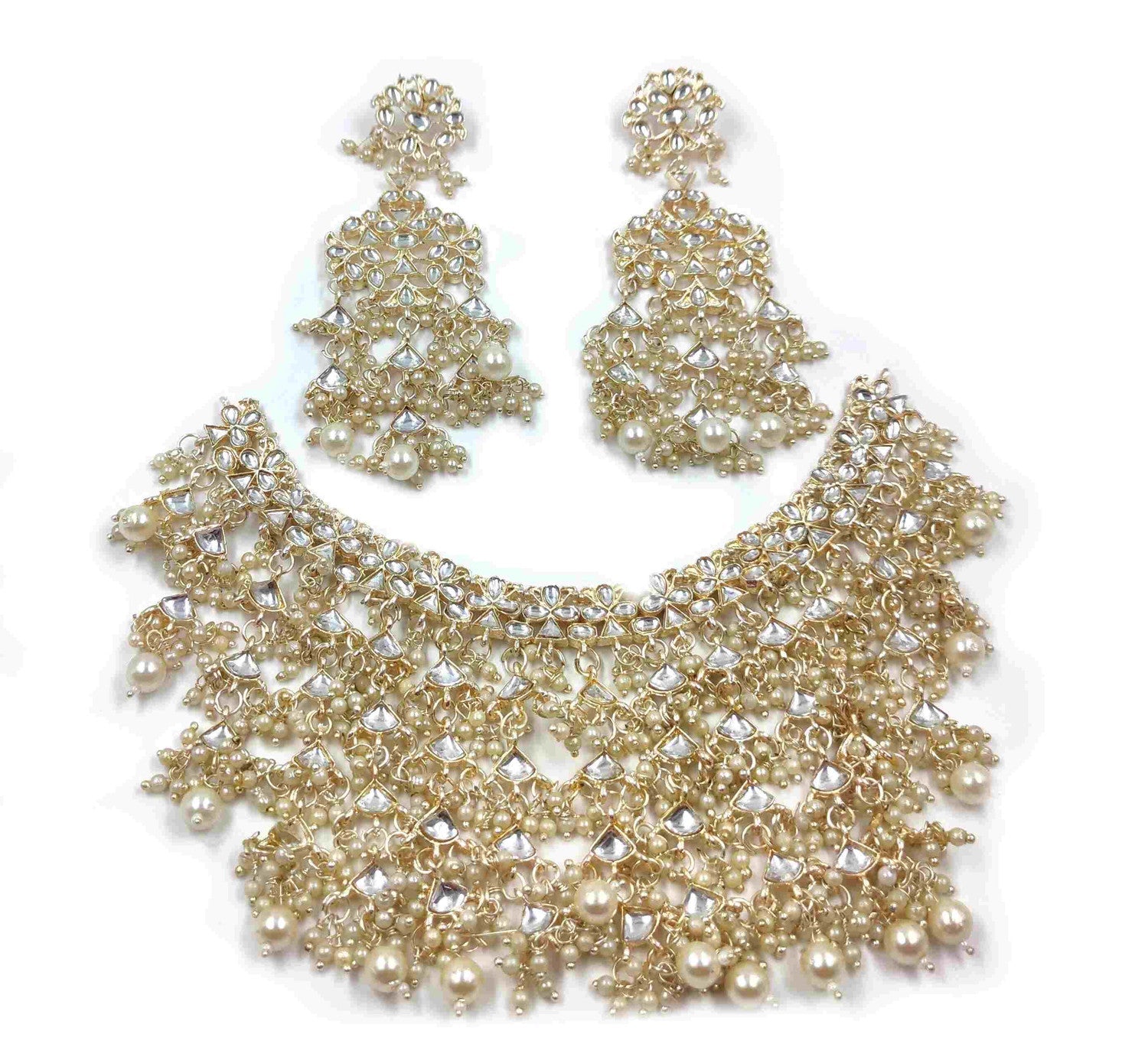 NS578 White Kundan Necklace Earring Jewellery Set
