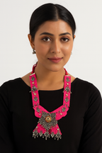 Stylish pink Handmade Navratri oxidised fabric fusion jewellery