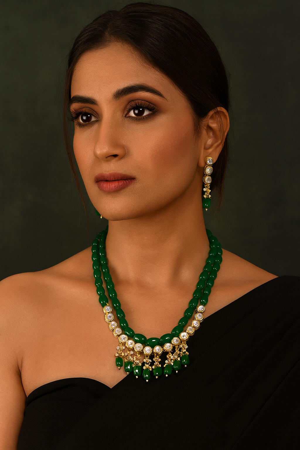 Kundan Pearl Necklace Set (K65 GREEN)