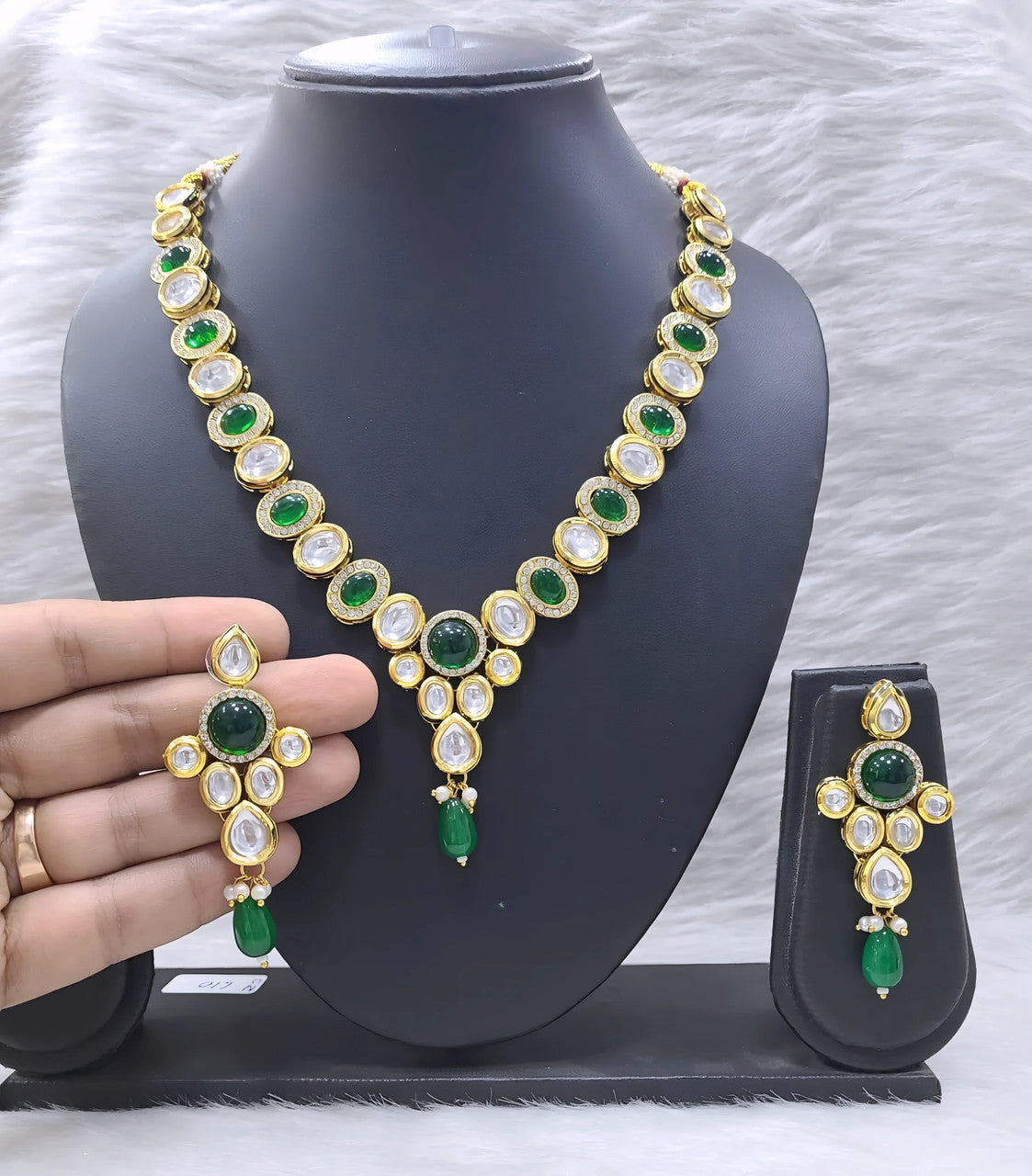 NS676 GREEN Kundan Necklace Earring Jewellery Set