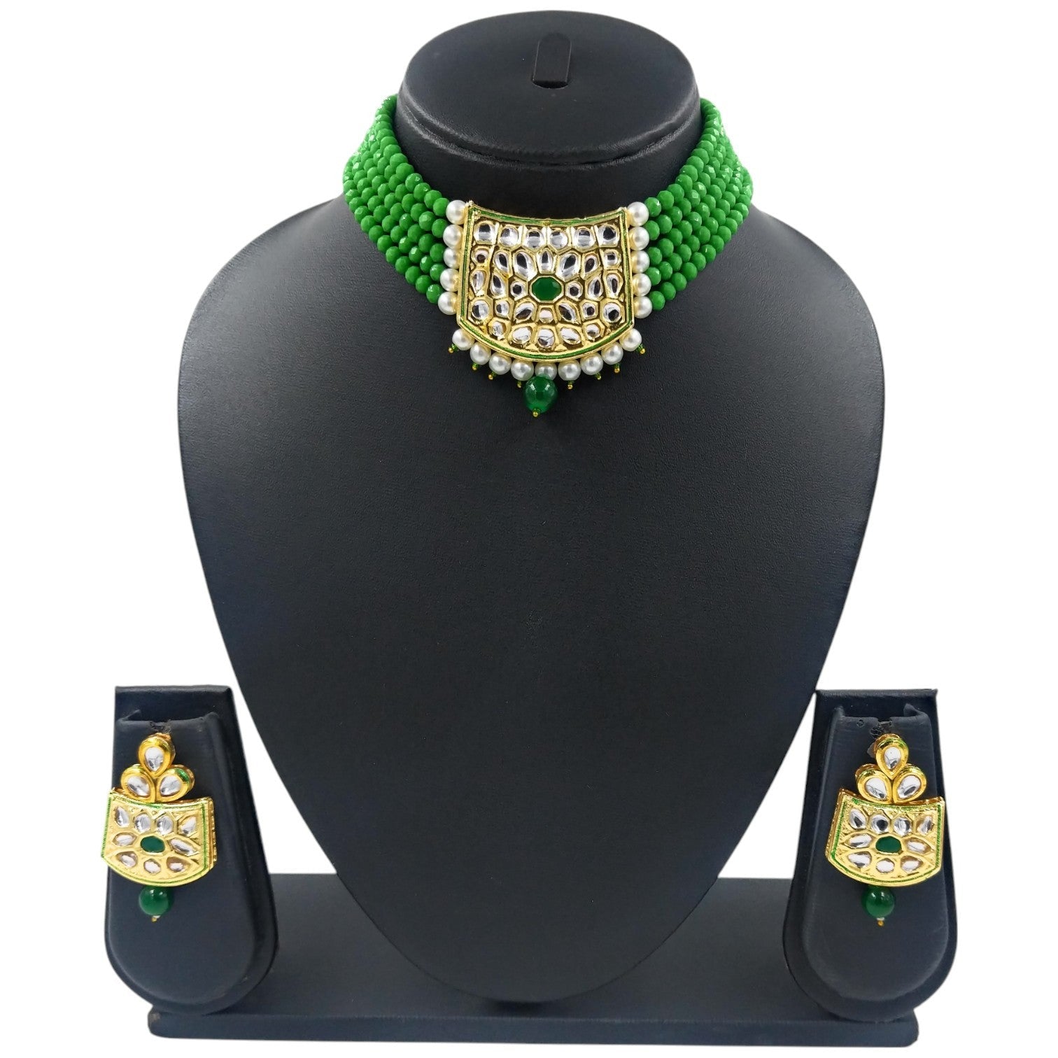 NS237GREEN Kundan Necklace Earring Jewellery Set