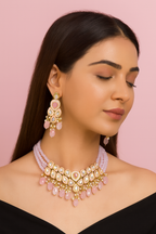 NS681 BABY PINK Kundan Necklace Earring Jewellery Set