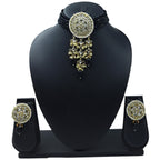 NS46 BLACK Kundan Necklace Earring Jewellery Set