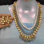 NS501 Grey Kundan Necklace Earring Jewellery Set