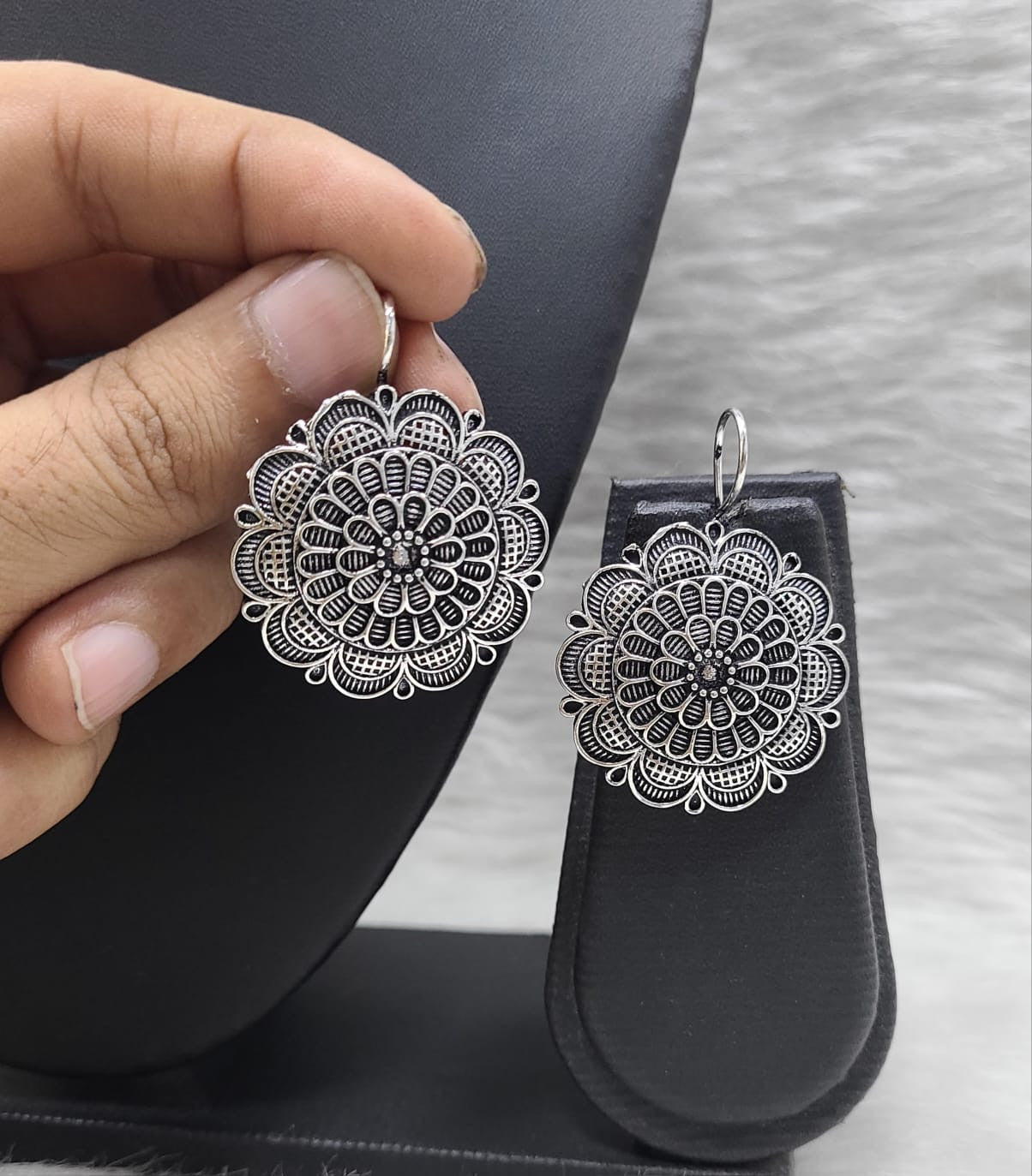 Glamorous German Silver Earring Set