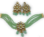 NS613 Mint Green Kundan Necklace Earring Jewellery Set