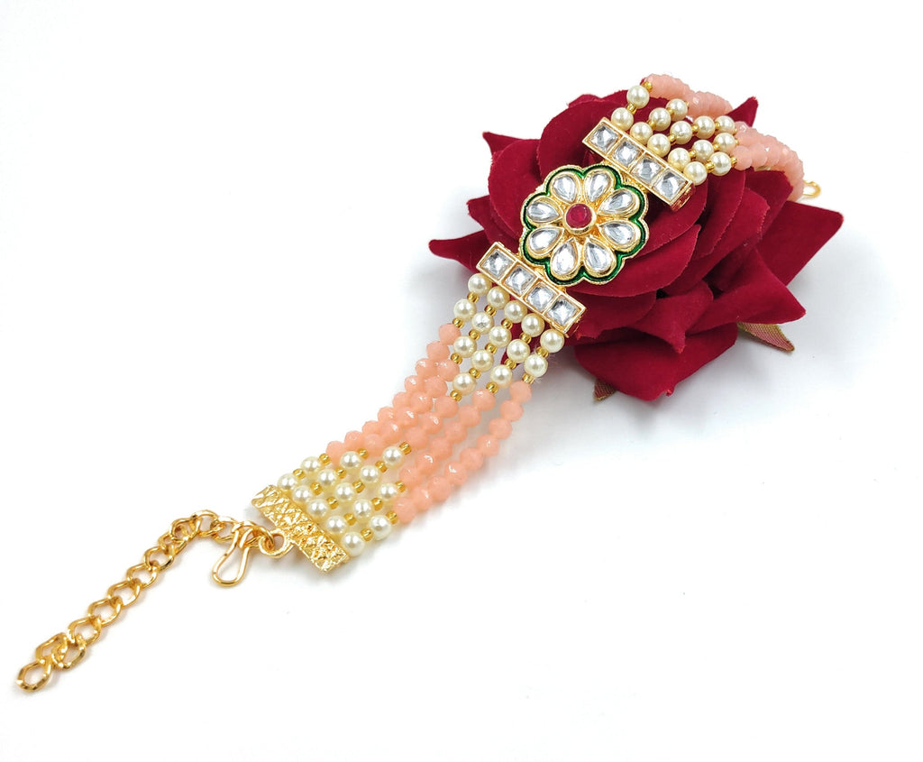 BR02 Peach kundan Bracelet for Women and Girls
