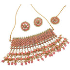 NS63 PINK Kundan Necklace Earring Jewellery Set