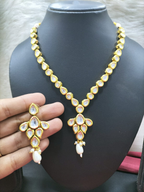 NS502 White Kundan Necklace Earring Jewellery Set