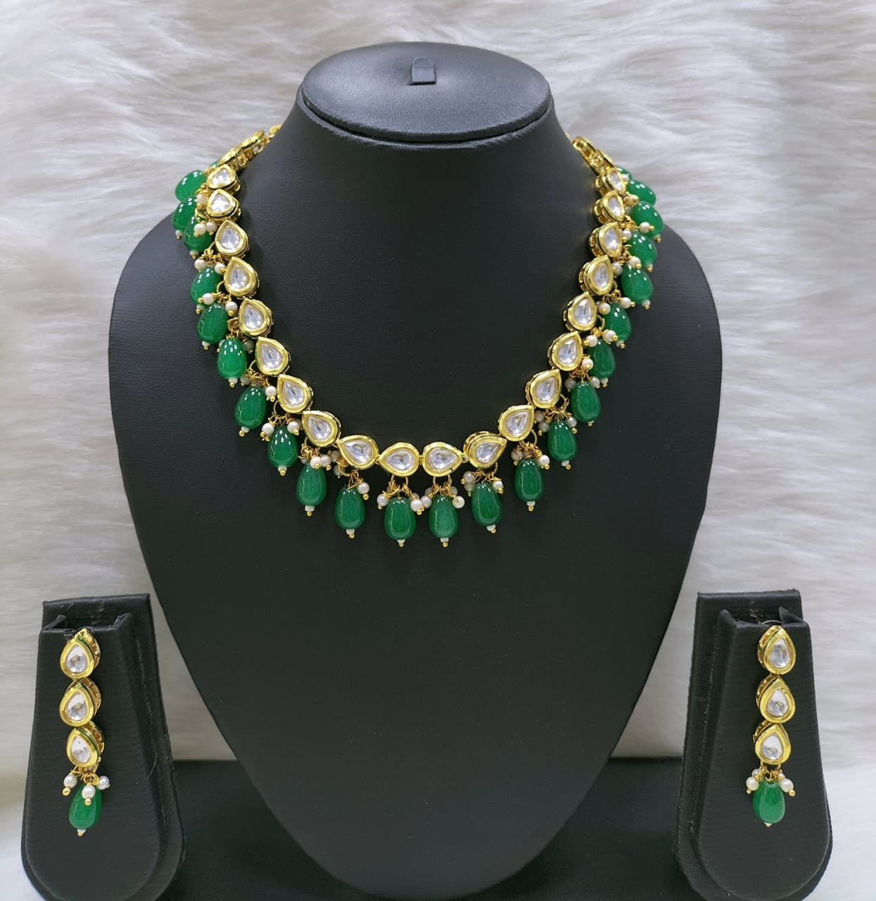 NS423 GREEN Kundan Necklace Earring Jewellery Set