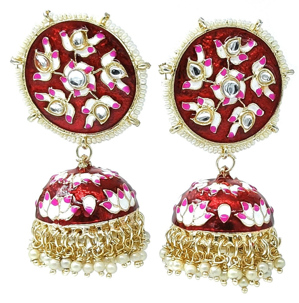 Meenakari Jhumka Earring (ER39 RED) - Earrings Artificial from Knight Angel Jewels