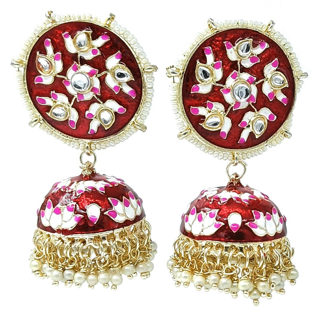Meenakari Jhumka Earring (ER39 RED) - Earrings Artificial from Knight Angel Jewels