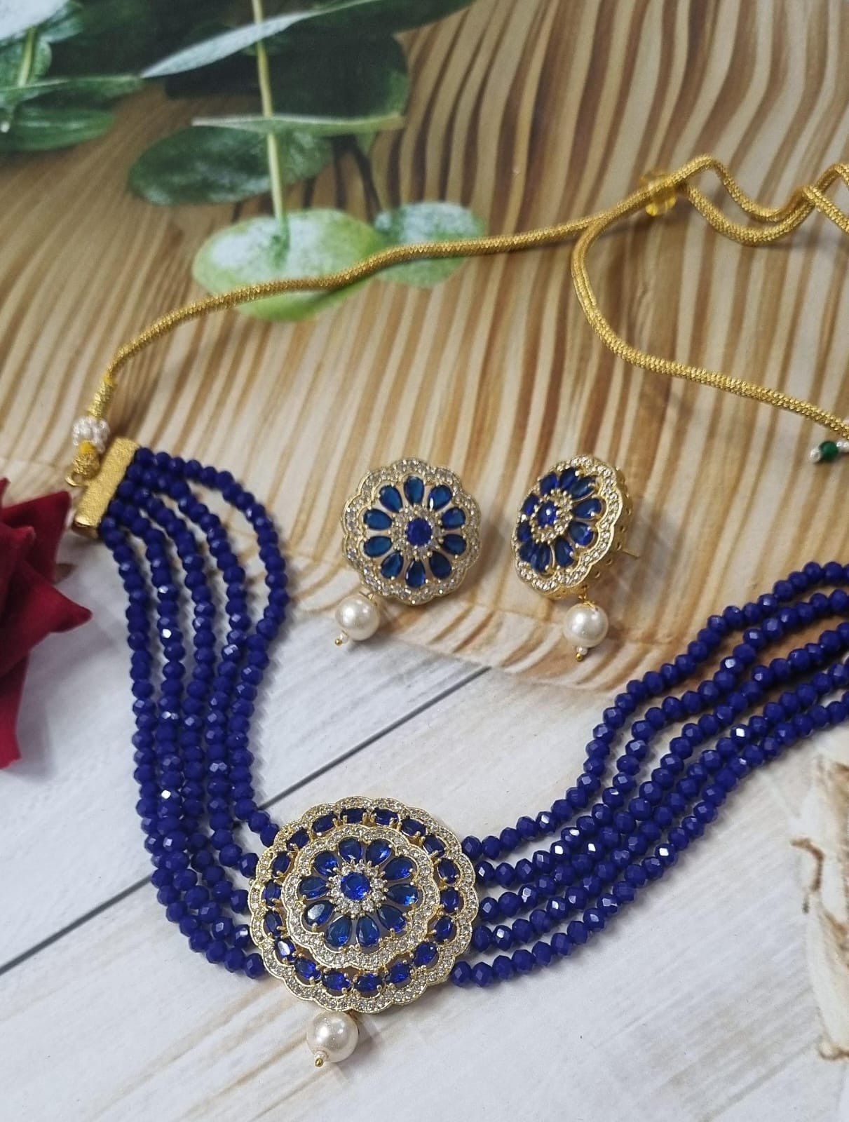 Gorgeous Highlight AD Choker Necklace Set (Blue)