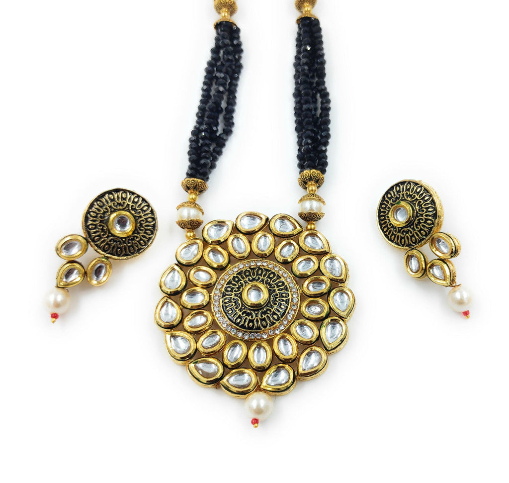 Kundan Long Necklace Set (K2 BLACK)