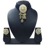 NS46 BLUE Kundan Necklace Earring Jewellery Set