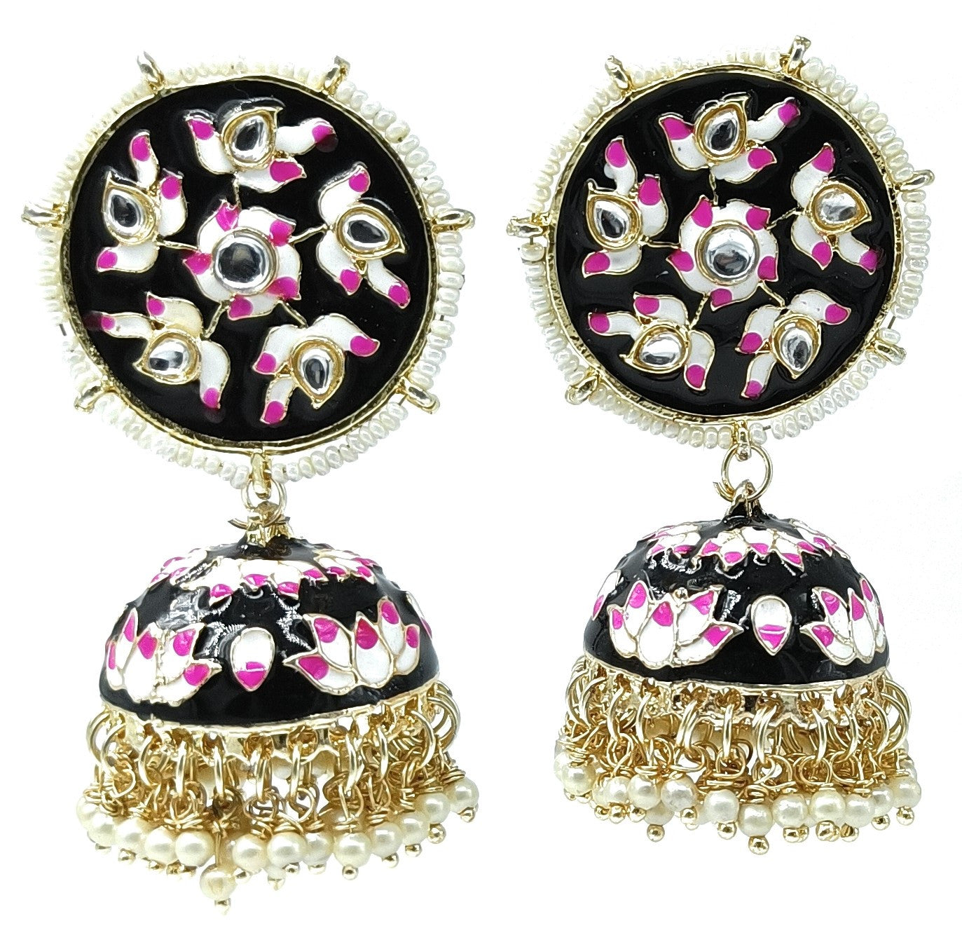Meenakari Jhumka Earring (ER39 BLACK) - Earrings Artificial from Knight Angel Jewels
