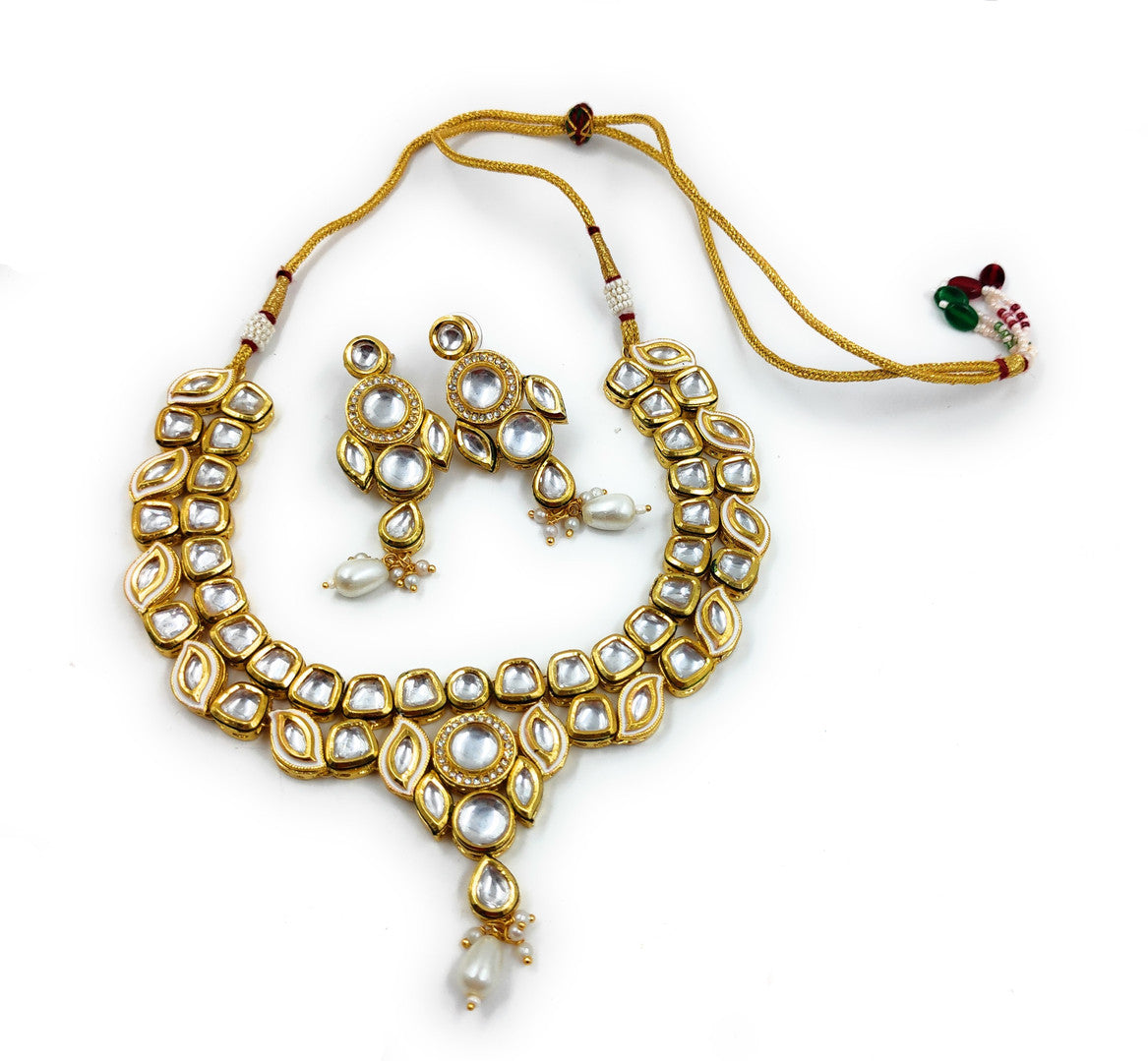 NS498 White Kundan Necklace Earring Jewellery Set