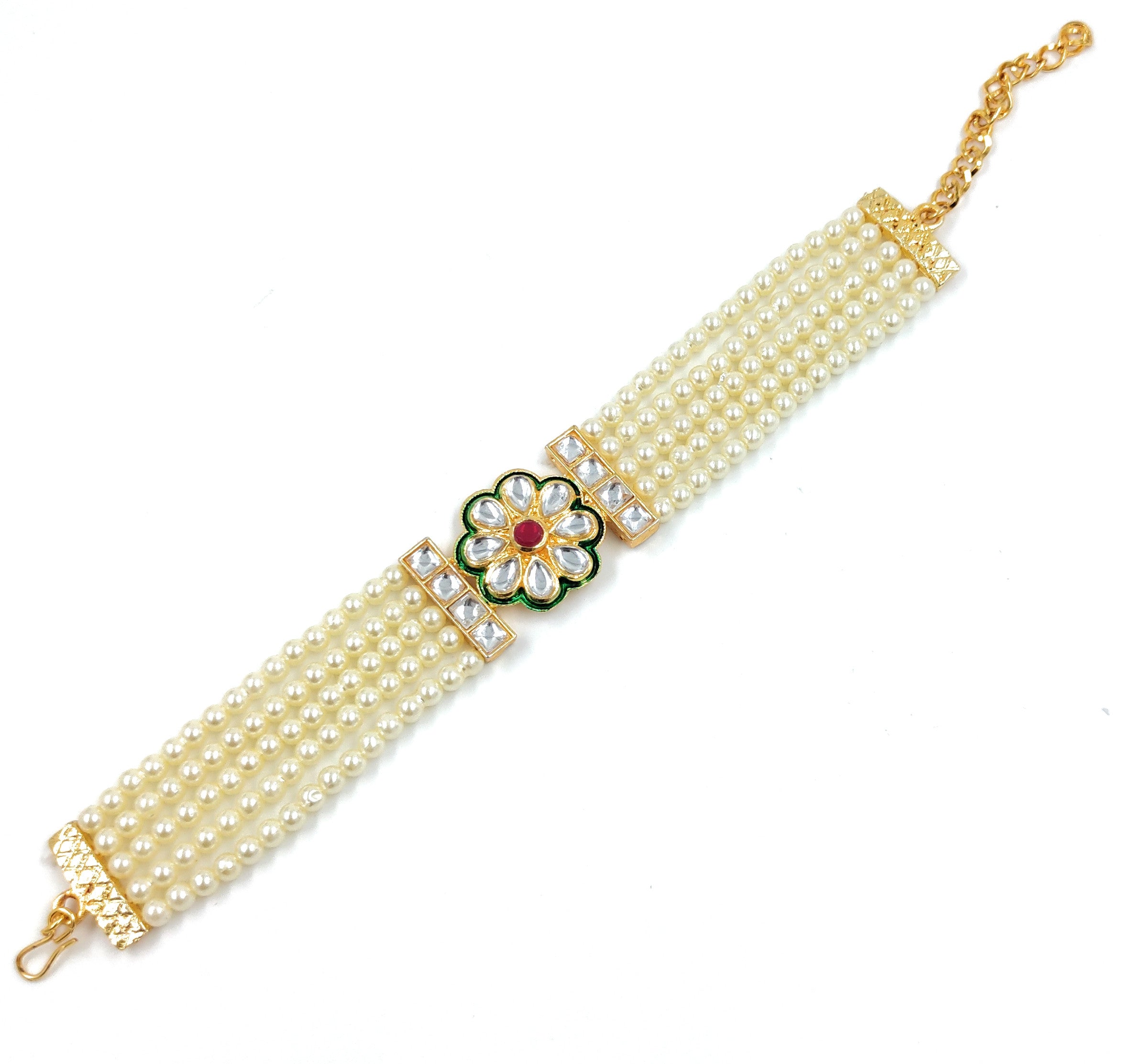 BR02 White kundan Bracelet for Women and Girls