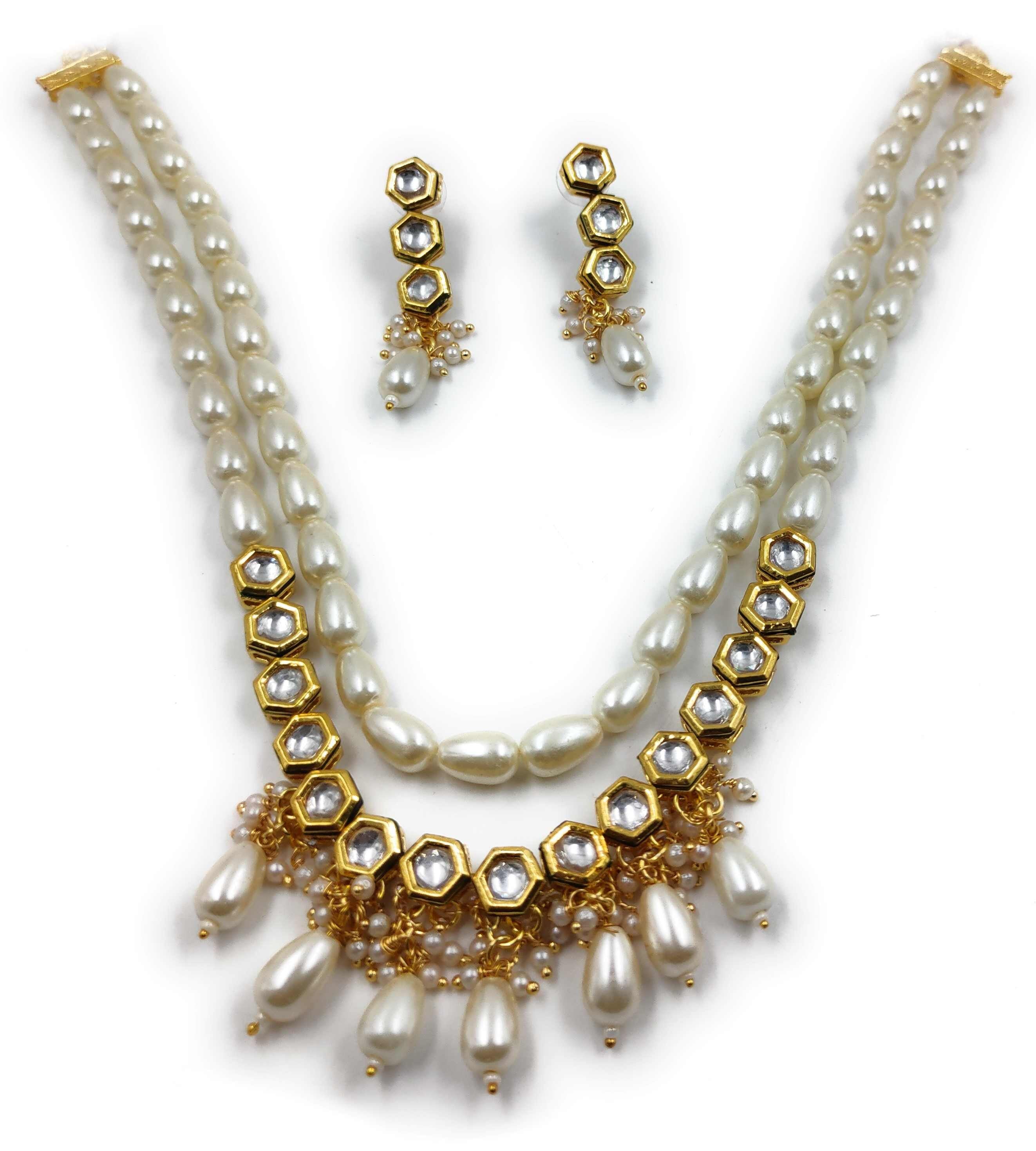 NS450 White Kundan Necklace Earring Jewellery Set