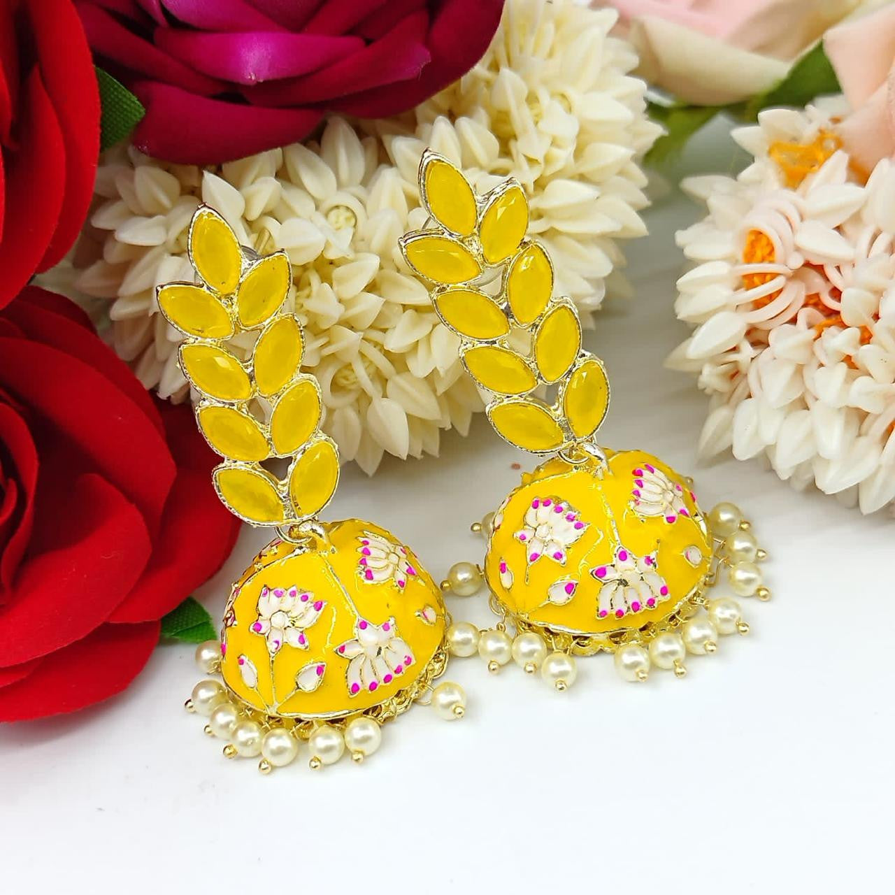 Meenakari Earring (ER21 YELLOW) - Earrings Artificial from Knight Angel Jewels