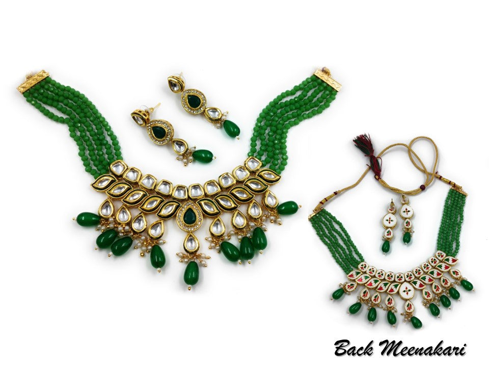 NS496 Green Kundan Necklace Earring Jewellery Set