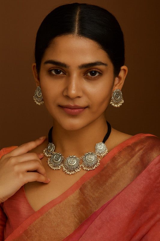 Oxidised choker necklace set