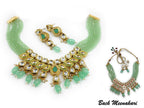 NS496 Mint Green Kundan Necklace Earring Jewellery Set