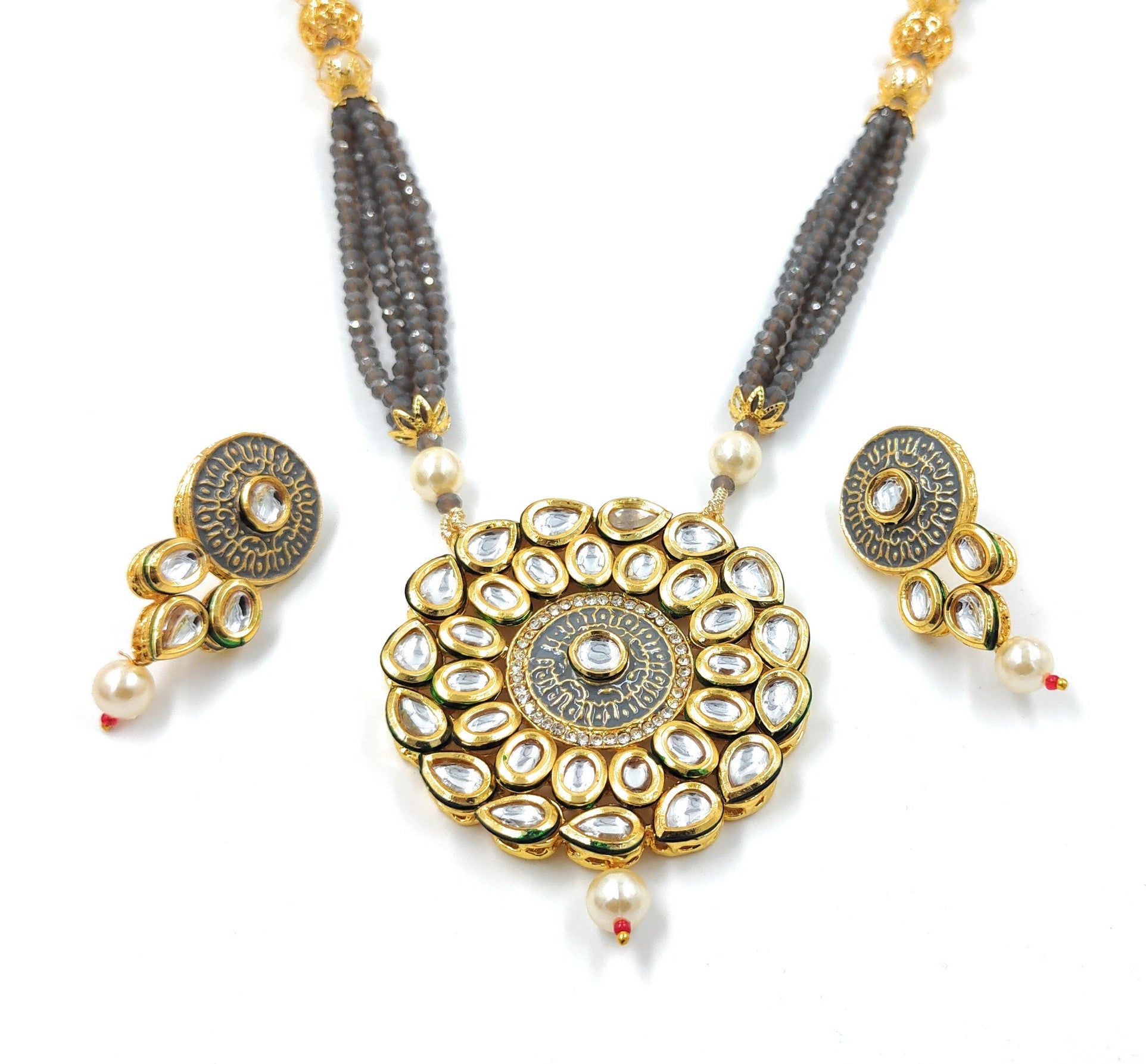 Kundan Long Necklace Set (K2 GREY)