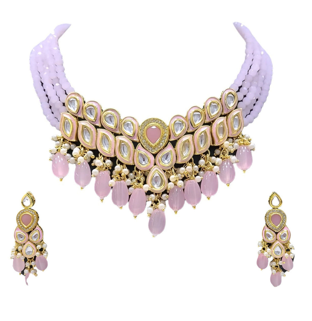 NS681 BABY PINK Kundan Necklace Earring Jewellery Set