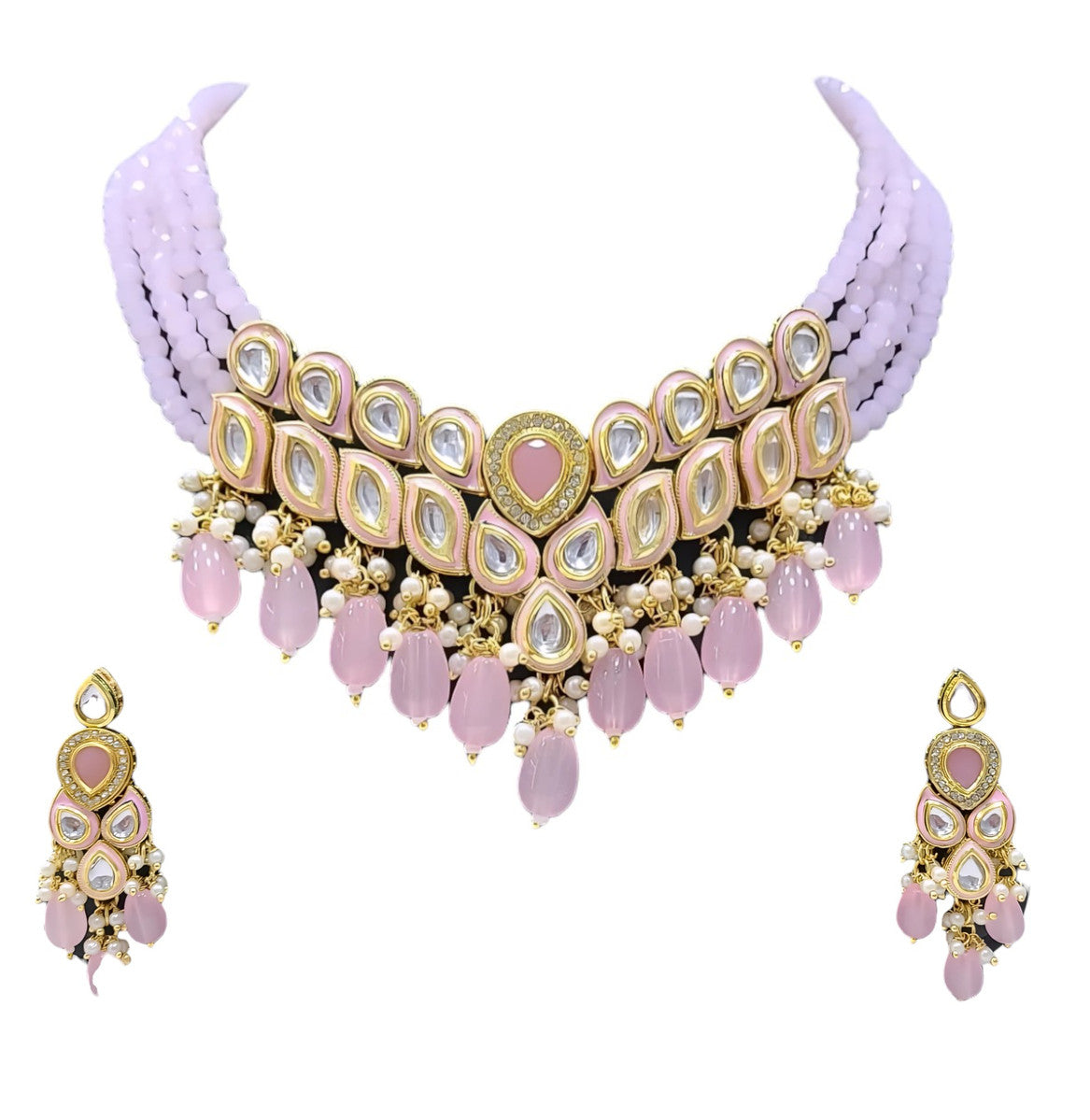 NS681 BABY PINK Kundan Necklace Earring Jewellery Set