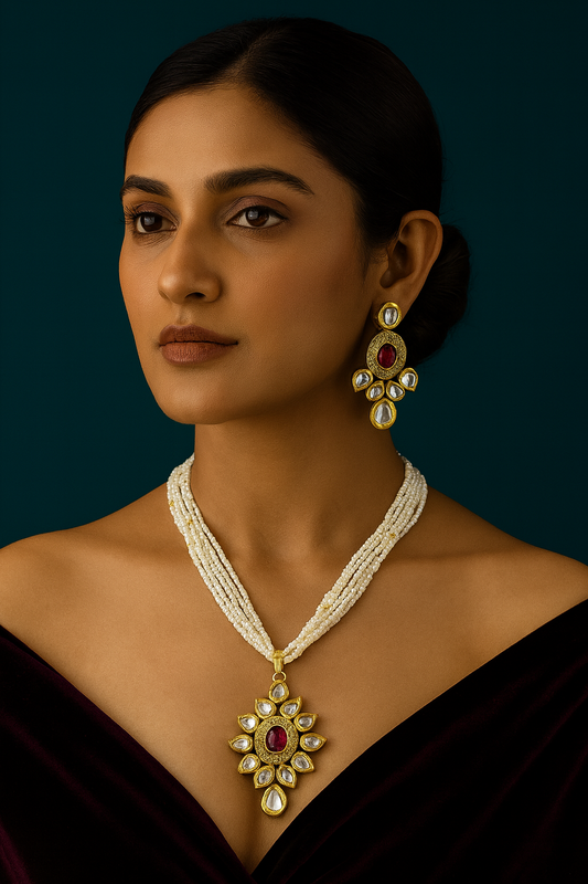 Opulent Highlight Kundan Pendant necklace earring set