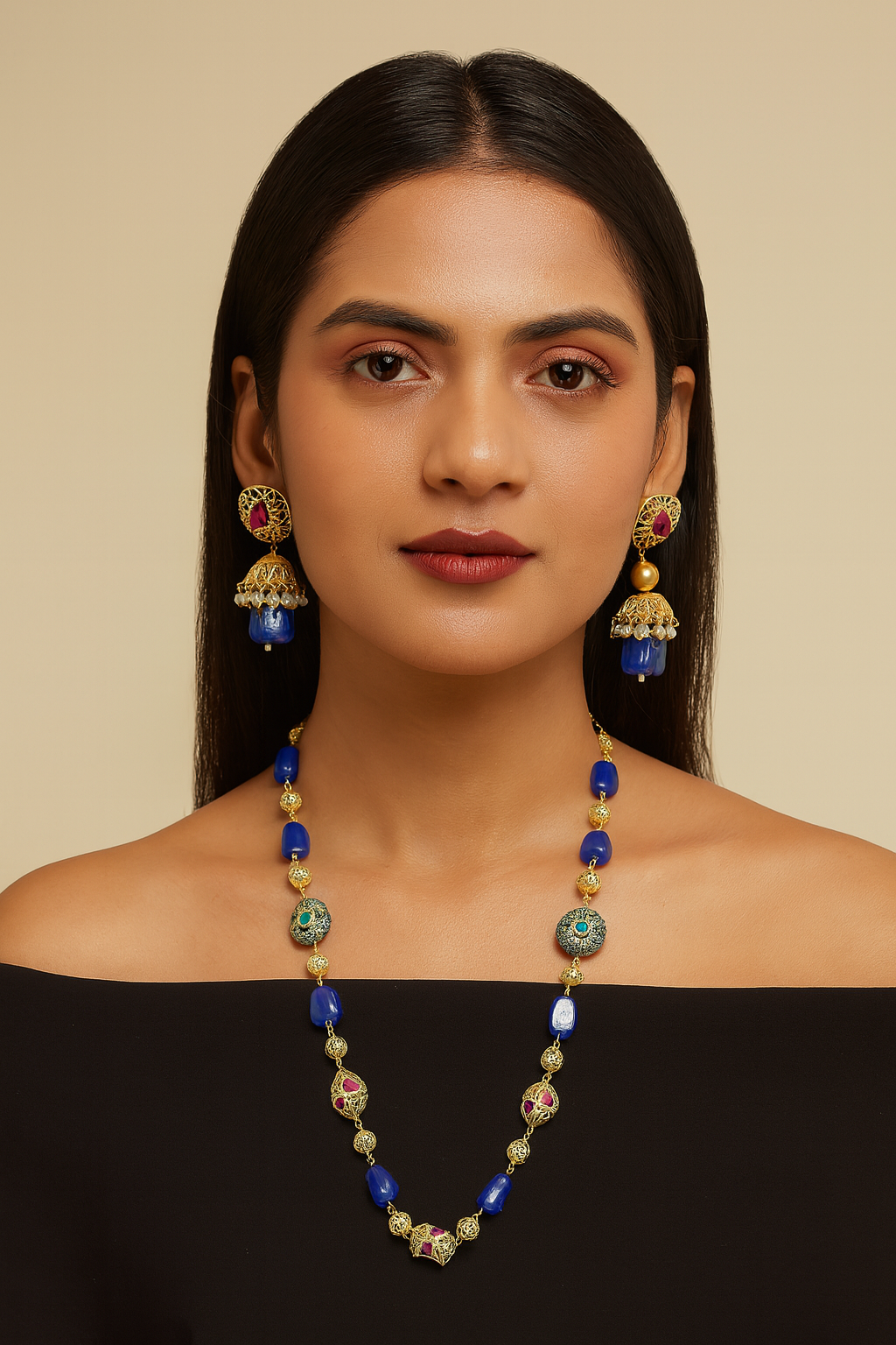 Vintage Touch Premium Quality Semiprecious Single line Stone Mala Set