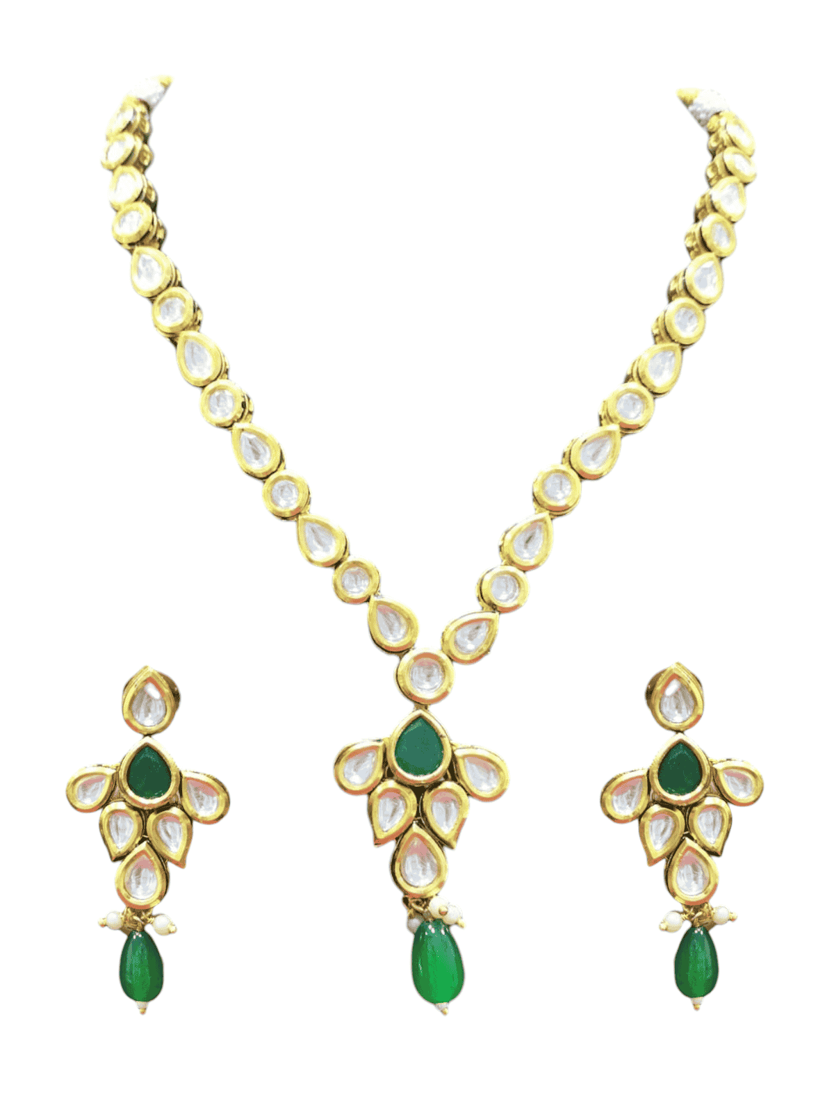 NS502 Green Kundan Necklace Earring Jewellery Set