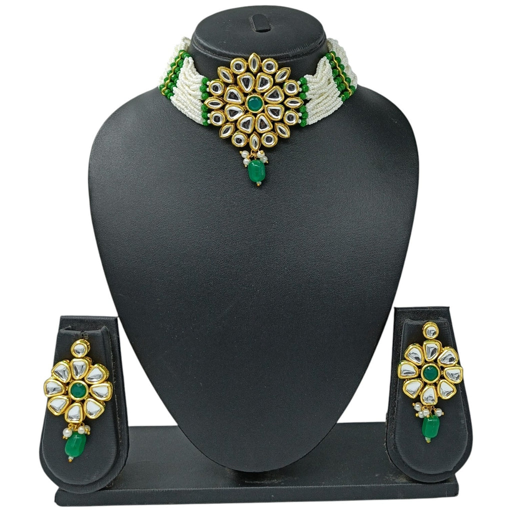 NS82 GREEN Kundan Necklace Earring Jewellery Set