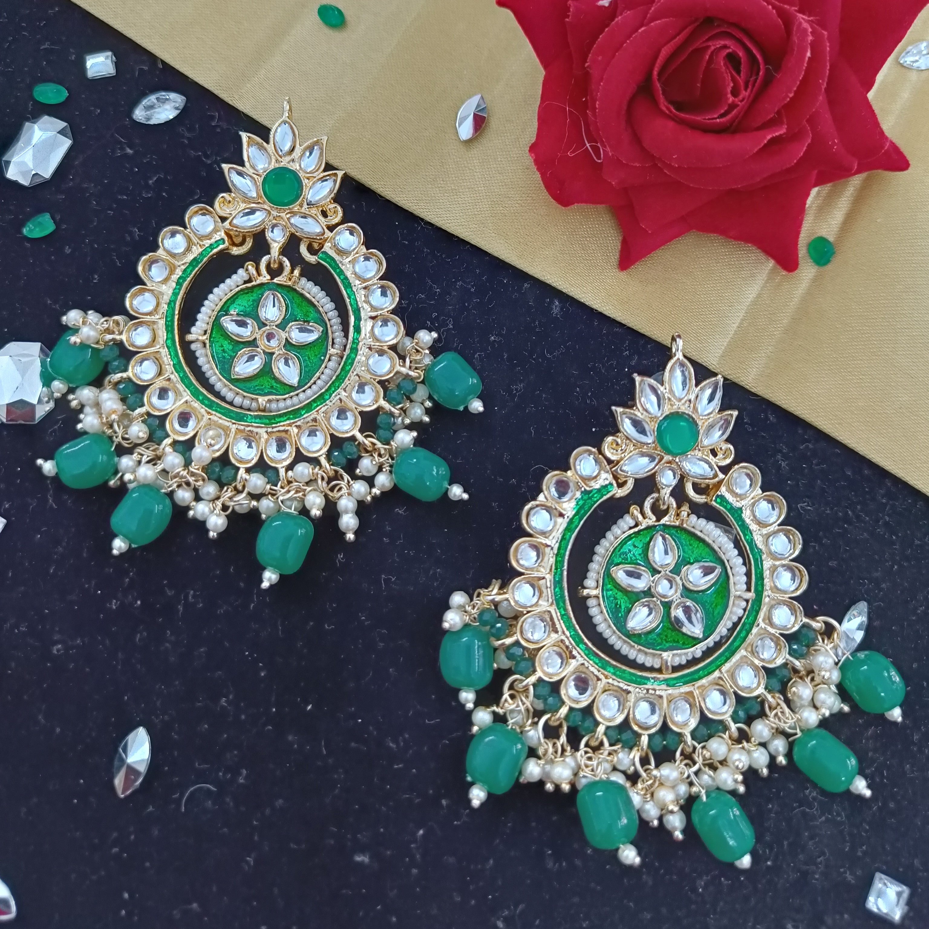 Meenakari Earring (ER69 GREEN) - Earrings Artificial from Knight Angel Jewels