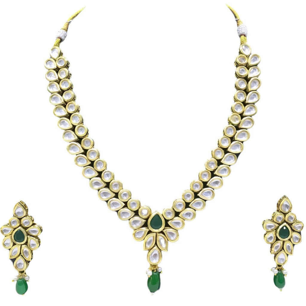 NS421 GREEN Kundan Necklace Earring Jewellery Set