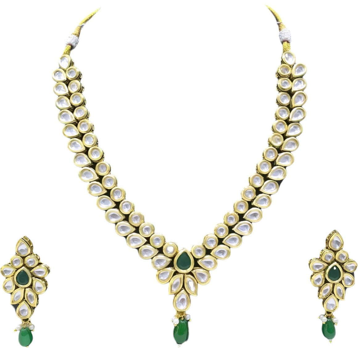 NS421 GREEN Kundan Necklace Earring Jewellery Set