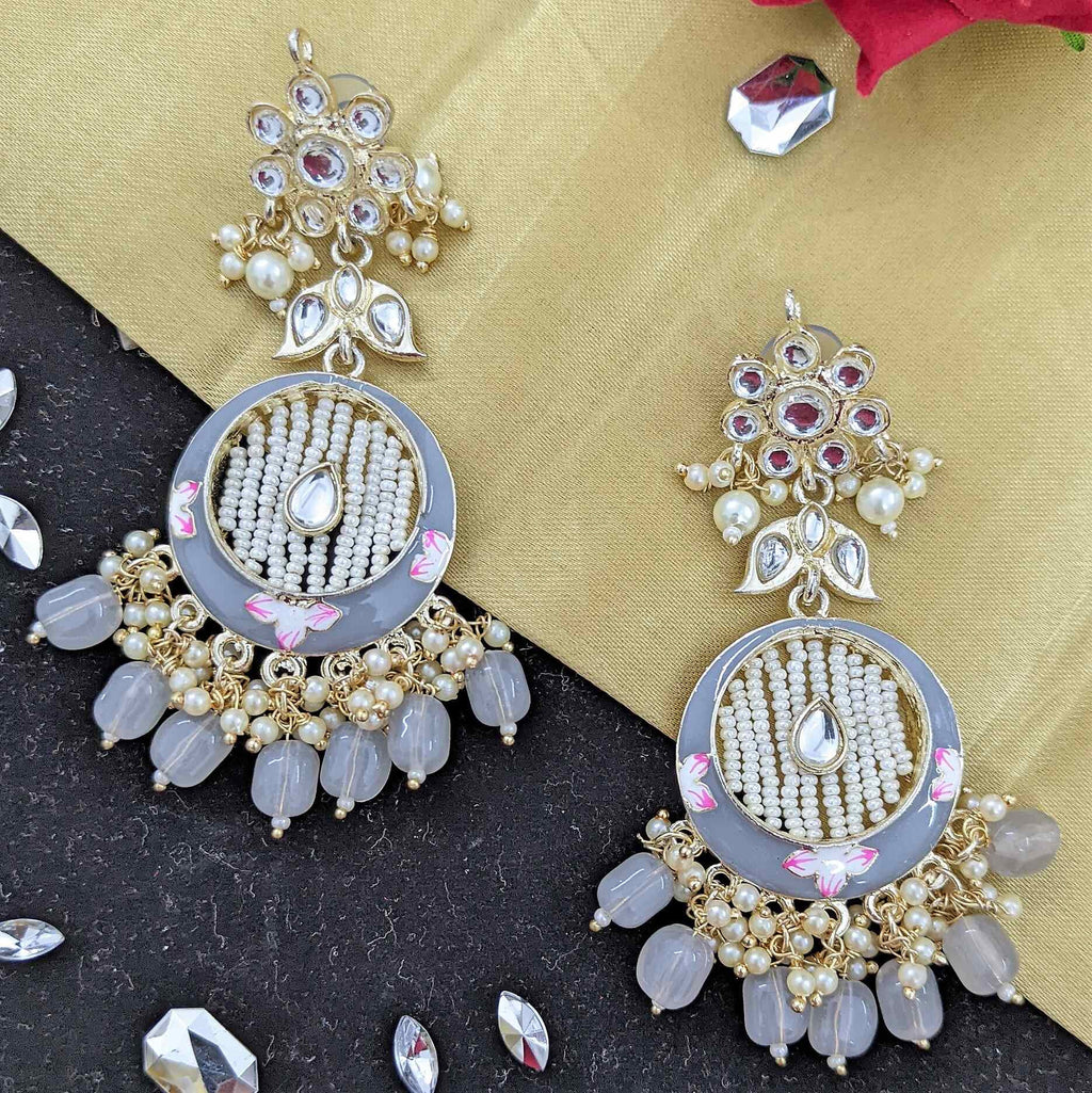 Kundan Meenakari Earring (ER66 GREY) - Earrings Artificial from Knight Angel Jewels