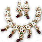 NS614 Maroon Kundan Necklace Earring Jewellery Set