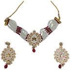 NS109 RED Kundan Necklace Earring Jewellery Set