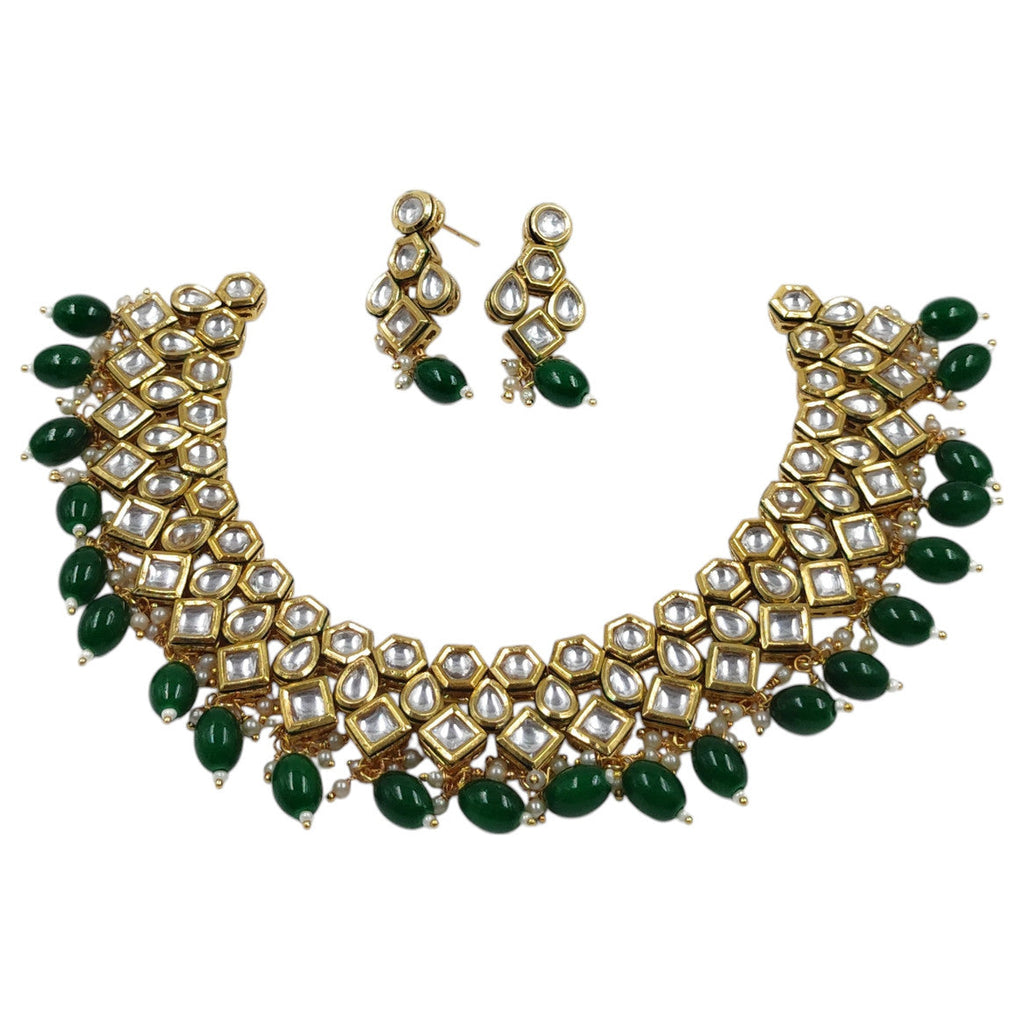 NS615 Green Kundan Necklace Earring Jewellery Set